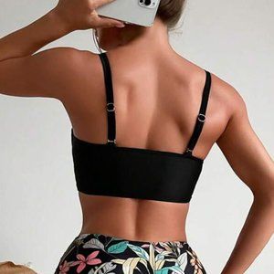 Tropical Print Push Up High Waisted Bikini Swimsuit